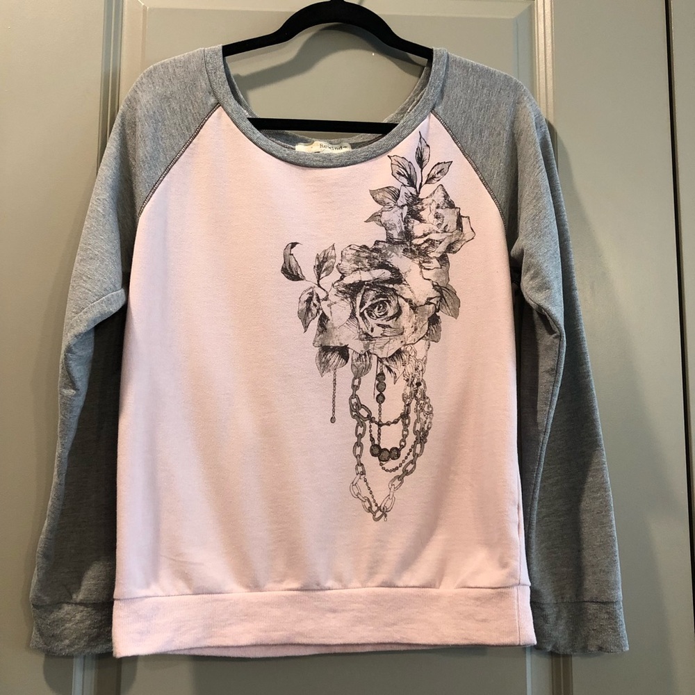 Pink Roses Baseball Style Long Sleeve Top